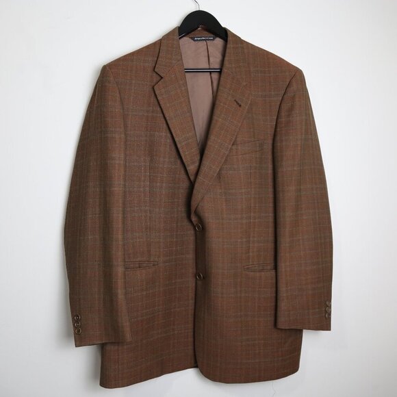Ermenegildo Zegna Vintage Men's Wool Plaid Print Brown Sport Coat Size 42 Tall - Picture 1 of 12